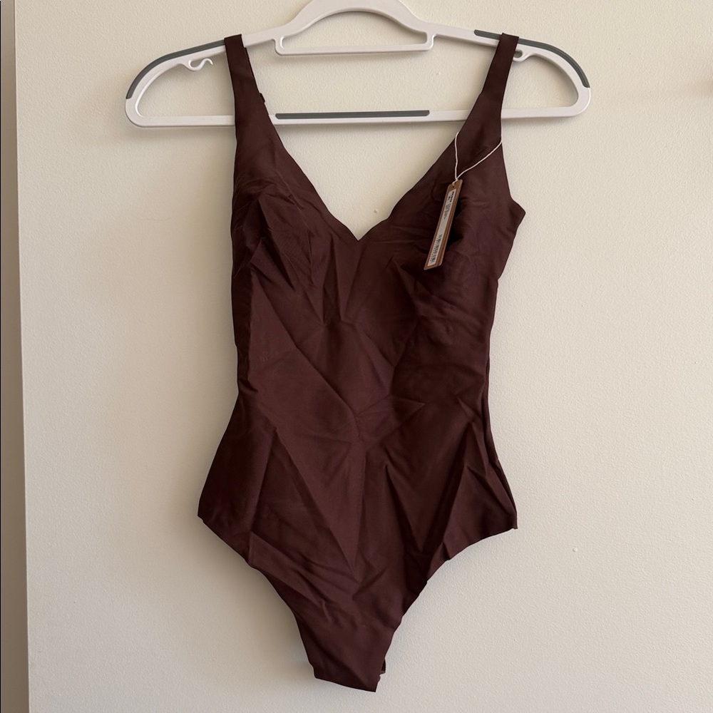 Skims Brown Sculpt Plunge Thong Bodysuit